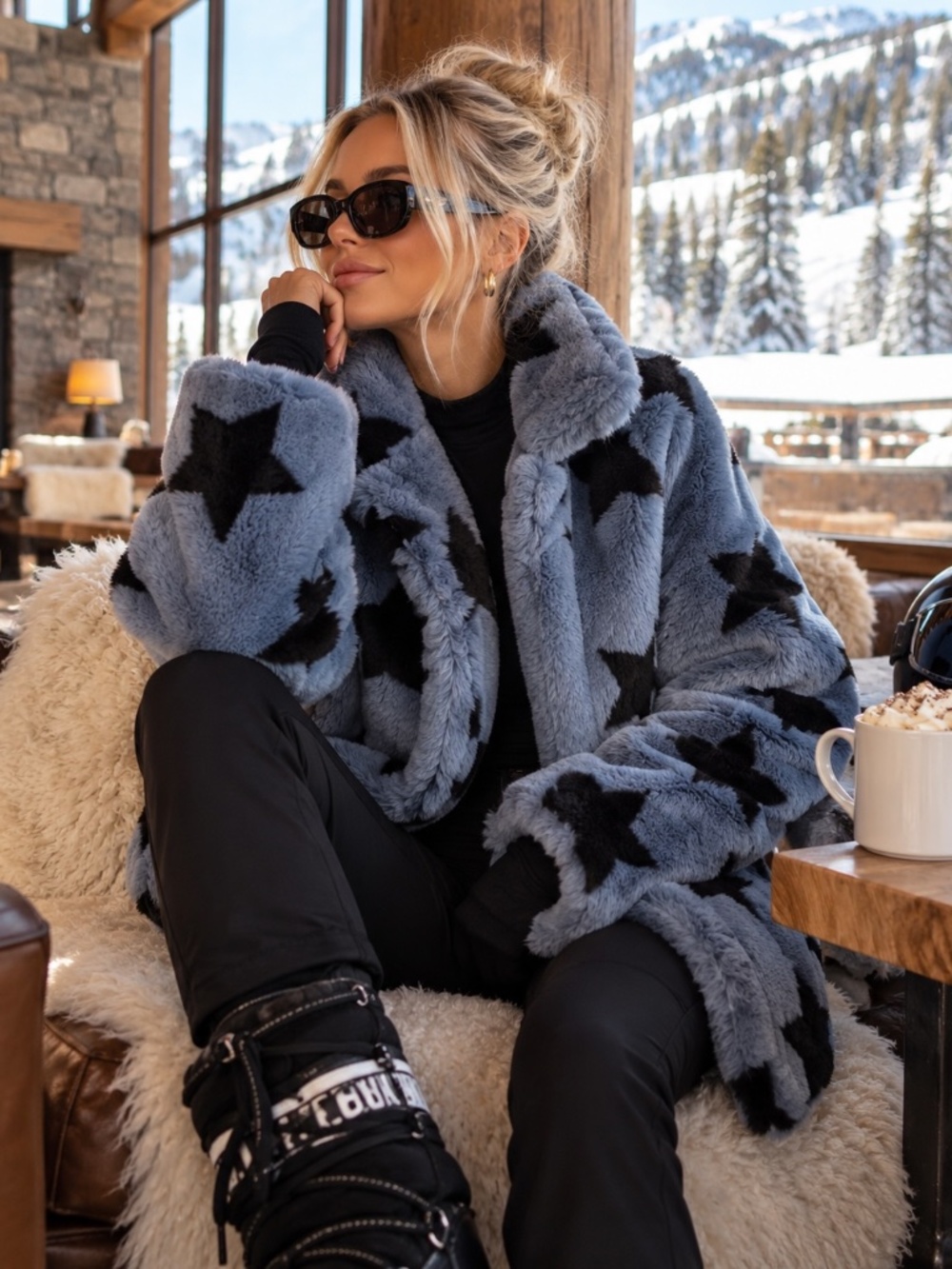 NVLT | Star Print Faux Fur Jacket | Size Small | NWT